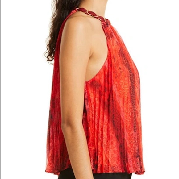 Alice + Olivia Alycia Sunburst Print Pleated Chain Neck Halter Top - XS - Picture 2 of 6